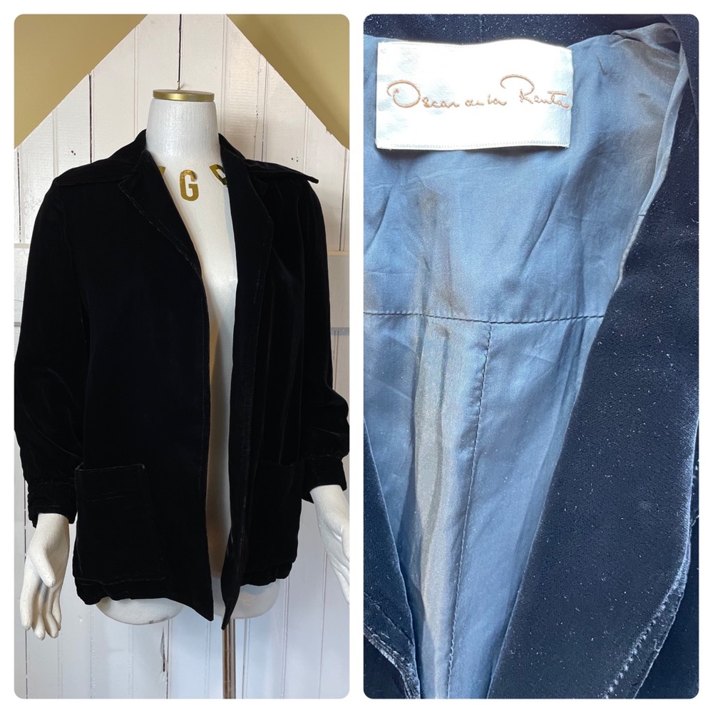 OSCAR de la RENTA Vintage Velvet Open Shirt Coat, Pockets, Medium